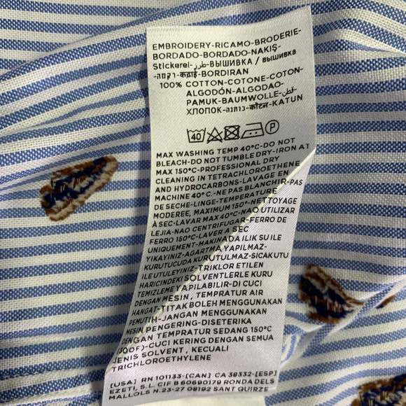 ZEGNA Blue White Stripe Cotton One Pocket Long Sleeve Shirt - Picture 7 of 7